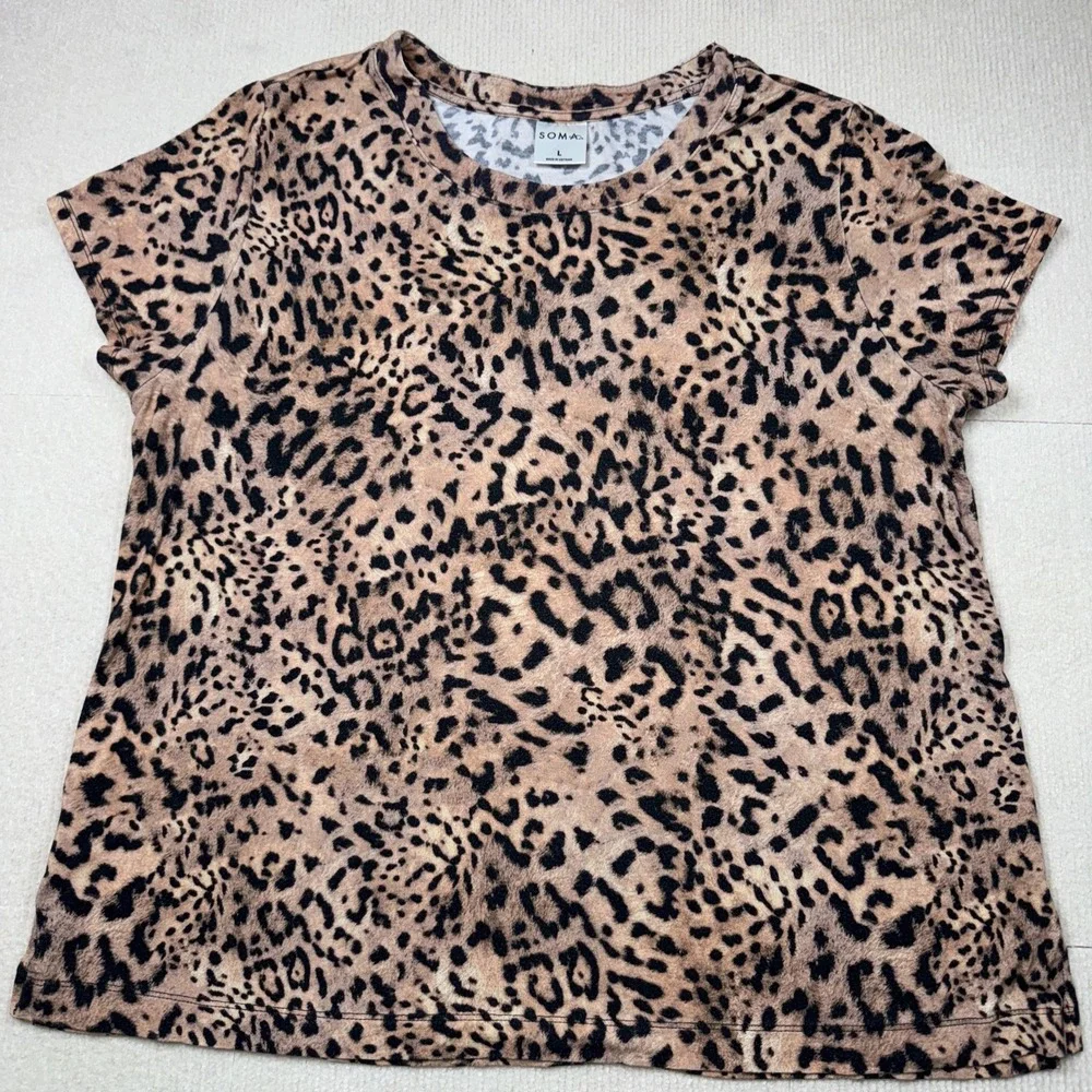 Soma Large Leopard Print Lounge Relaxed Pajama Set Top & Bottom Brushed - Picture 6 of 6
